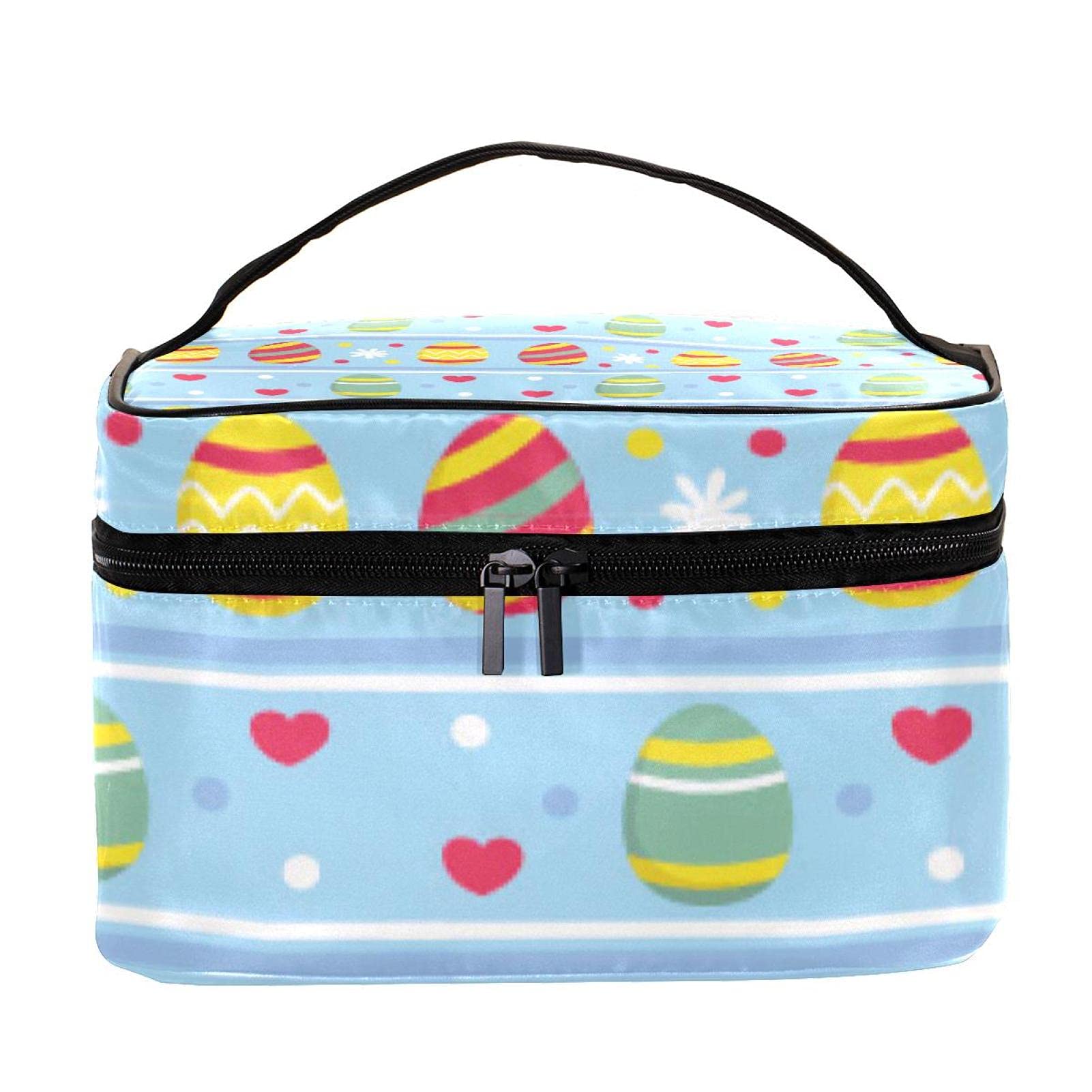 Easter Themed Travel Makeup Bag - Large Cosmetic Organizer with Colorful Eggs Pattern, Zippered Toiletry Case for Women & Girls - Perfect for Holiday Travel, Bridal Showers & Gift Giving