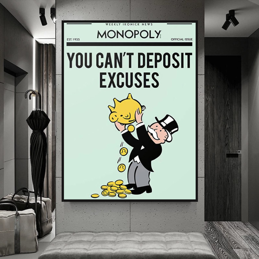 Alec Monopoly 'If You Can’t Deposit Excuses' Play Card Canvas Wall Art - Pop Culture Home Decor for Living Room, Office & Game Room