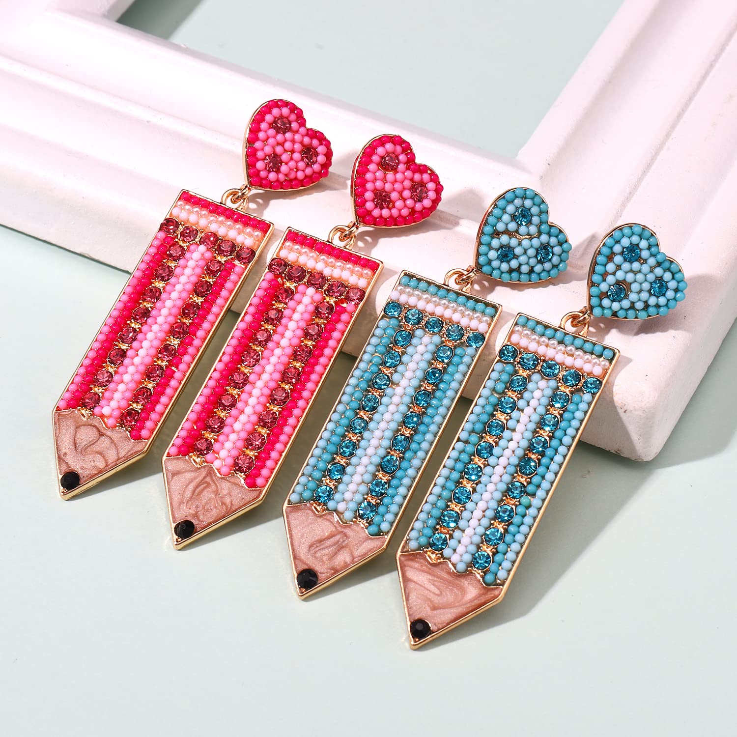 Hypoallergenic Teacher Earrings - Rhinestone Beaded Drop Dangle Earrings for Women, Perfect for Back to School & Teacher Appreciation Gifts