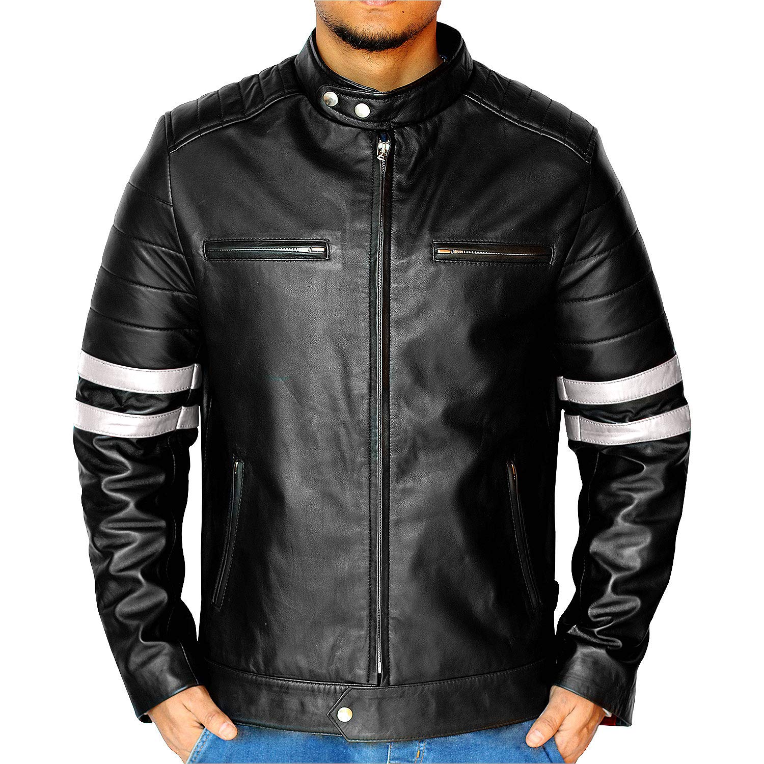 Premium Lambskin Leather Jacket for Men - Genuine Black Biker Jacket, Slim Fit Motorcycle Jacket | Perfect for Casual Wear, Night Out & Motorcycle Riding