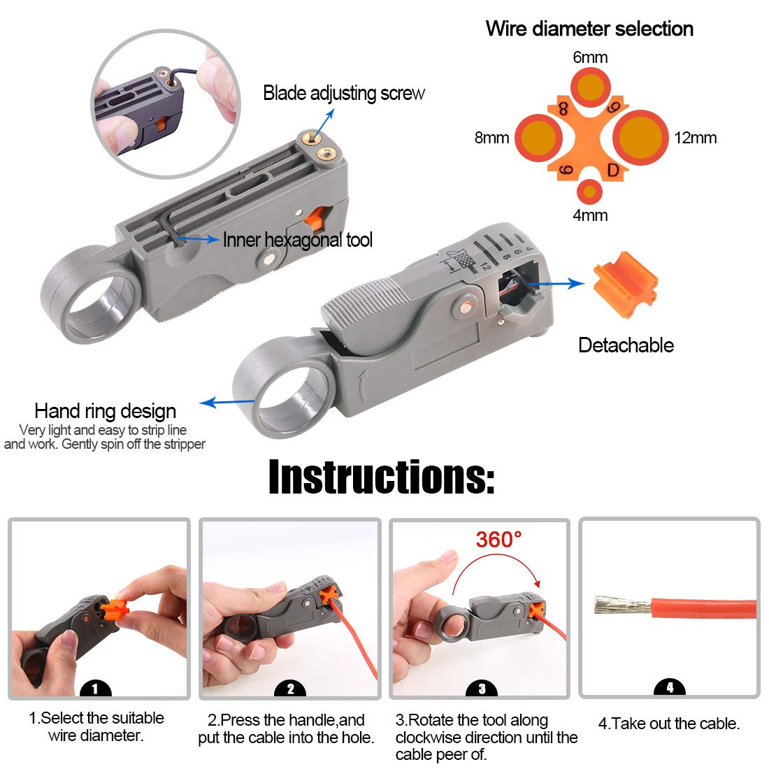 Glarks Coaxial Cable Tool Set - Coax Cable Crimper, Stripper & Wire Cutter with 10pcs F Compression Connectors Kit for TV, Satellite & Internet Installation