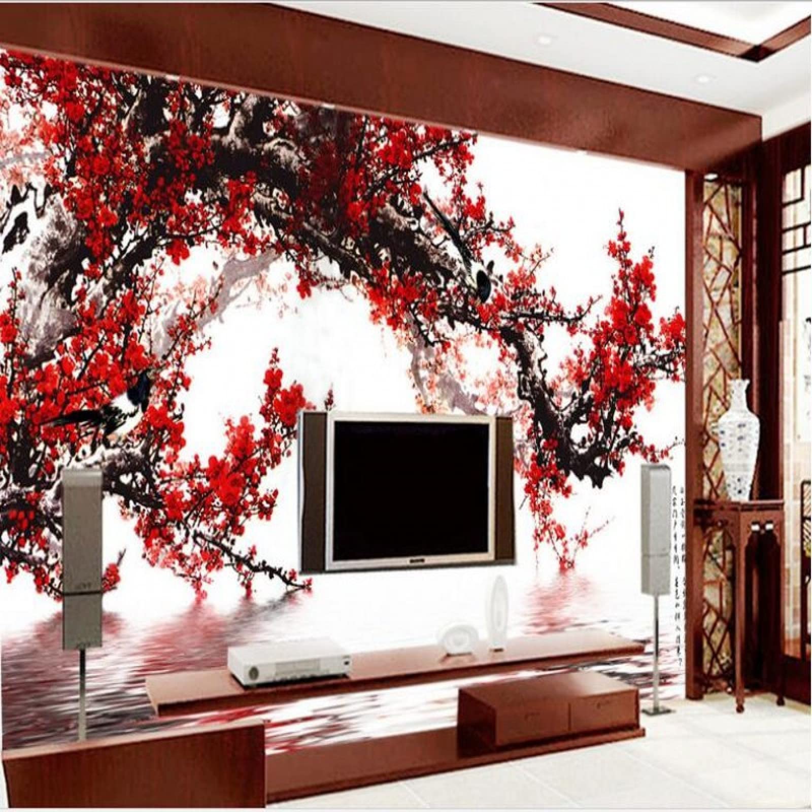3D Gorgeous Red Leaf Tree Wall Mural - Removable Self-Adhesive Wallpaper for Kids Room, Living Room & TV Backdrop - 106