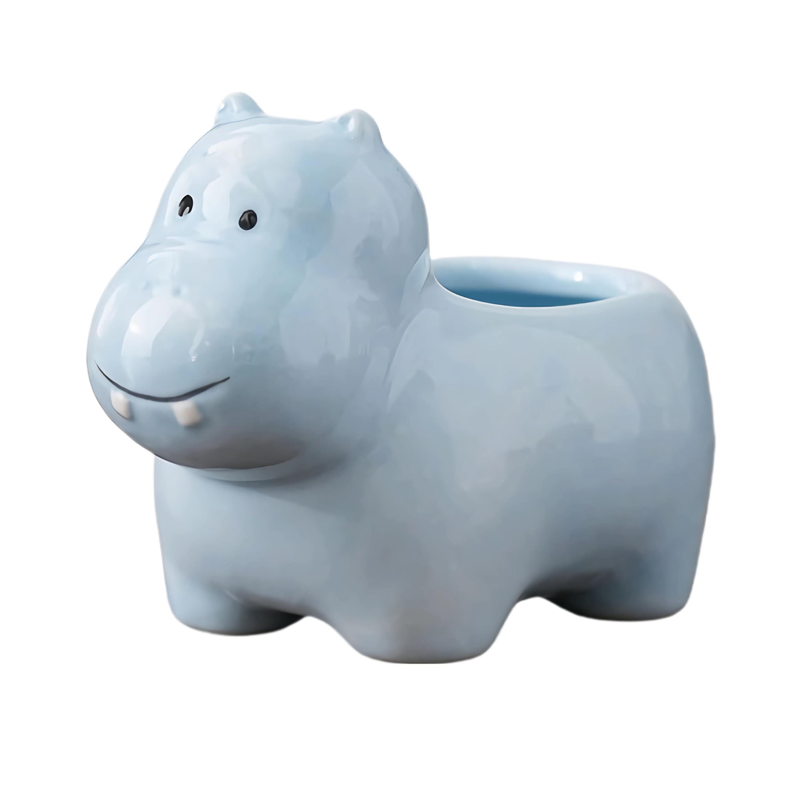 Adorable Hippo-Shaped Ceramic Succulent Planter - Small Cute Animal Flower Pot for Cactus & Plants (Home Decor, Office Desk, Gift Idea)