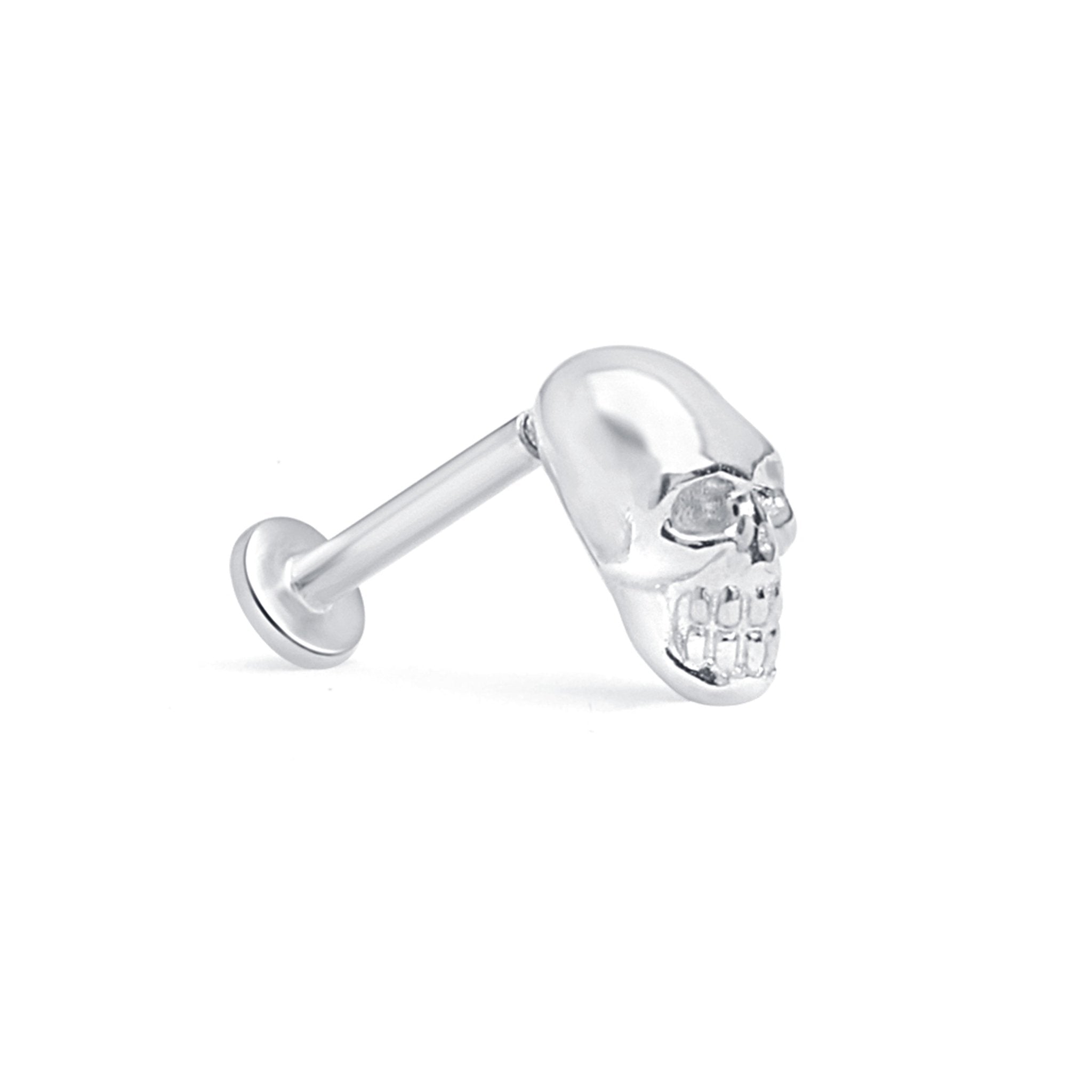 Minimalist Skull Flat Back Stud Earrings - 14k Solid White Gold - Dainty & Elegant Jewelry for Women - Perfect for Everyday Wear, Gifts & Special Occasions