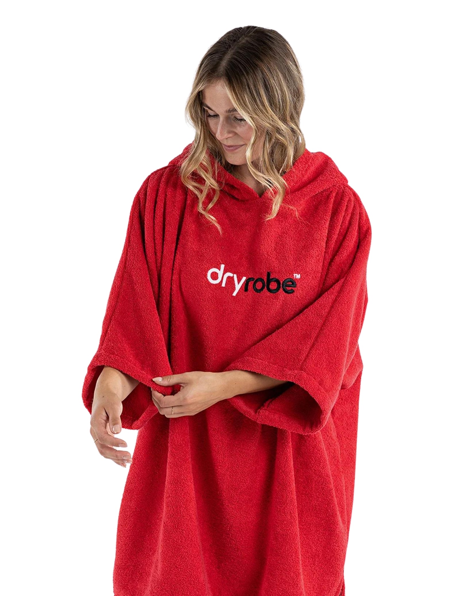 Organic Cotton Short Sleeve Adult Towel Poncho - Soft & Absorbent Red Bathrobe for Beach, Pool & Spa Relaxation