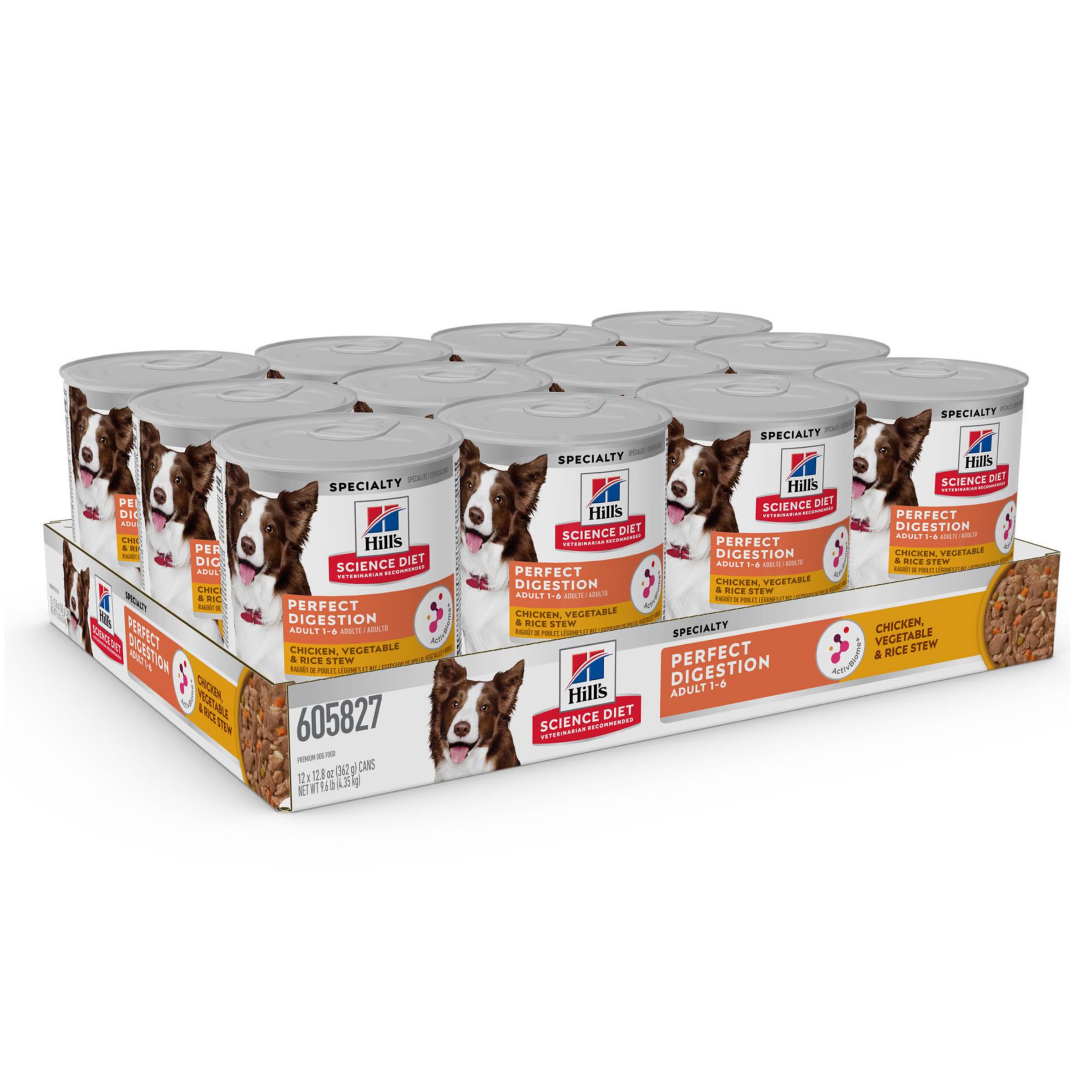 Hill's Science Diet Perfect Digestion Wet Dog Food - Chicken, Vegetable & Rice Stew for Adult Dogs (1-6 Years) - Digestive Support Formula - 12.5 oz Can (Pack of 12) - Ideal for Sensitive Stomachs & Digestive Health Maintenance