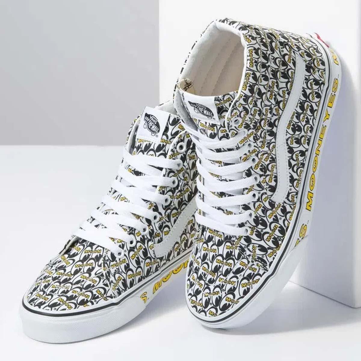 Mooneyes SK8 Hi Sneakers - White & Yellow High-Top Skate Shoes for Men & Women | Perfect for Skateboarding, Streetwear & Casual Fashion