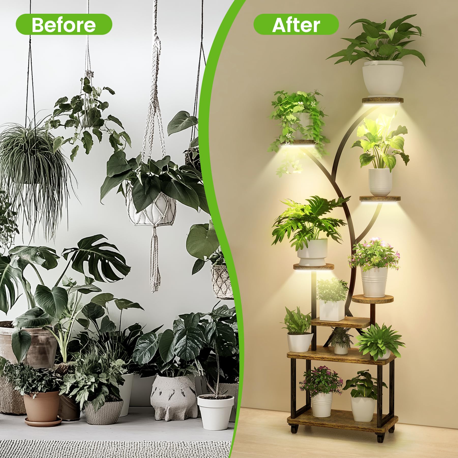 8-Tier Metal Plant Stand with Grow Lights & Wheels - 60.8
