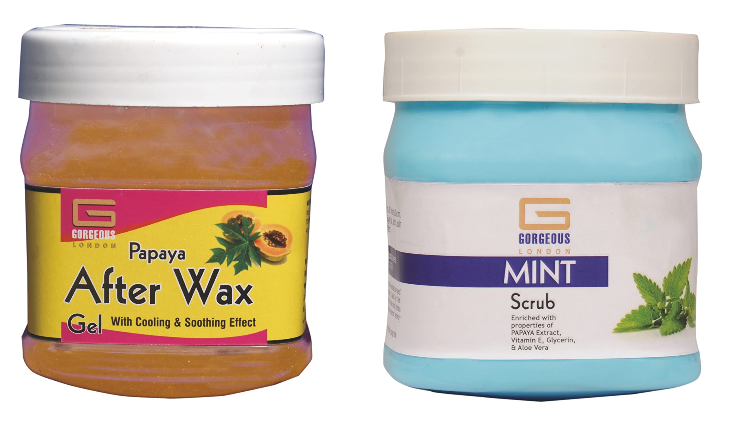 London Papaya After Wax Gel & Mint Scrub Combo (2 Pack, 450ml Each) - Post-Waxing Soothing & Exfoliating Skincare Set for Smooth Skin