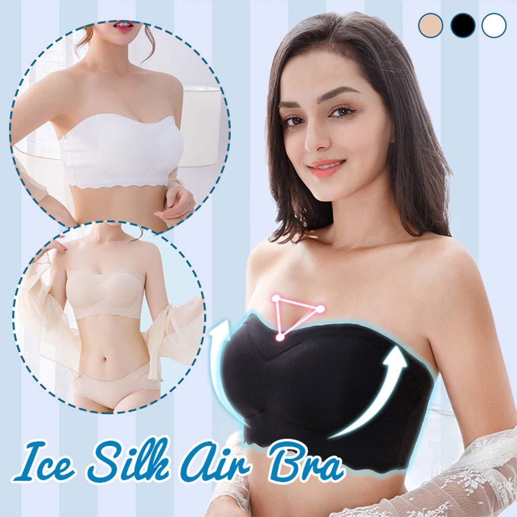 Strapless Ice Silk Bras for Women - Seamless Wrap Bra Tube Top with Removable Straps | Comfortable & Supportive for Everyday Wear, Yoga, and Special Occasions