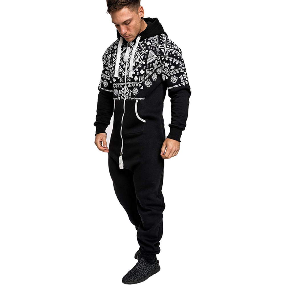 Seeyeah Men's One Piece Hoodie and Jogger Set - Solid Color Patchwork Warm Sweatsuit for Sports, Gym, and Casual Wear | Comfortable Loungewear for Running, Workouts, and Everyday Use