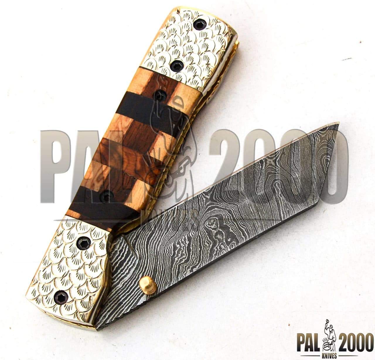 Handmade Damascus Steel 8-Inch Folding Pocket Knife - PAL 2000 KNIVES POC-9606 - Perfect for Camping, Hunting, and Outdoor Survival Gear