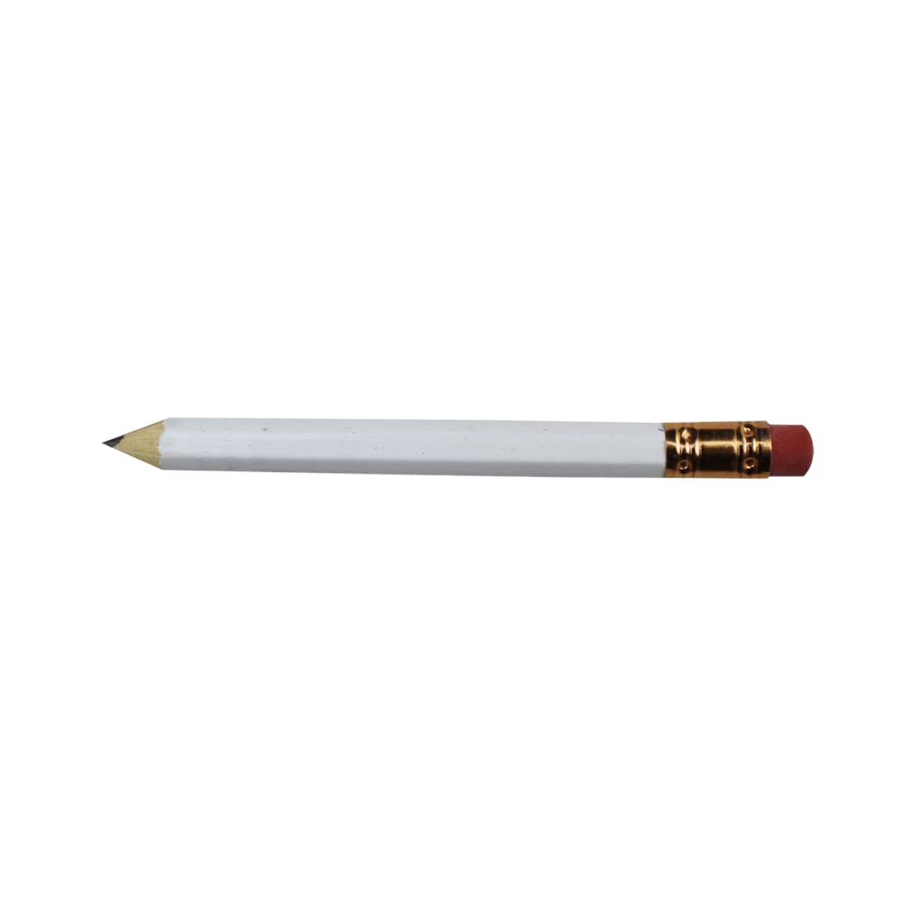 Premium Golf Pencils with Erasers - 1/2 Size White Barrel - 2HB Black Lead & Non-Smear Eraser - Bulk Pack of 100 - Perfect for Golf Scorecards, Mini Notes & Office Use