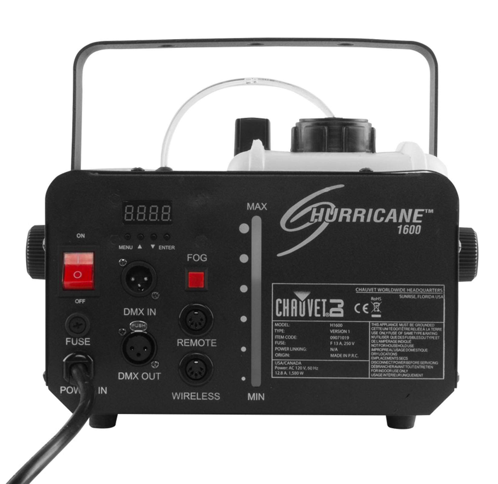 CHAUVET DJ Hurricane 1600 2.4L Professional Fog Machine with 2 Pack High Density Fog Juice - Perfect for DJ Shows, Halloween Parties, Concerts & Stage Performances