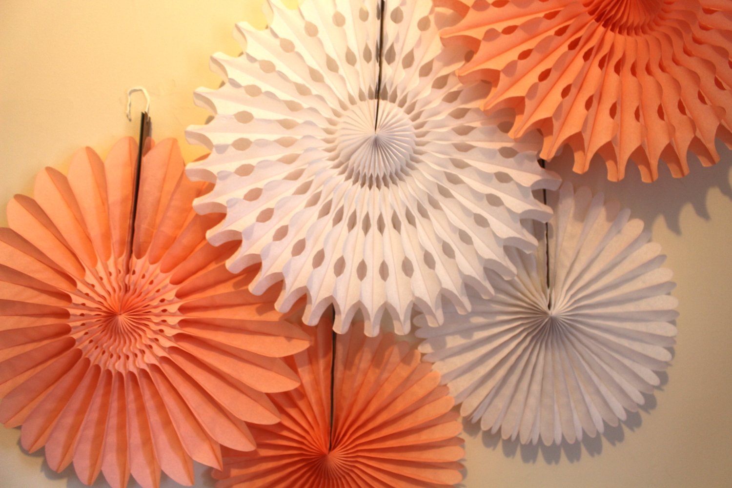 5-Piece Peach & White Tissue Paper Fans - Decorative Party Supplies for Weddings, Baby Showers & Home Decor