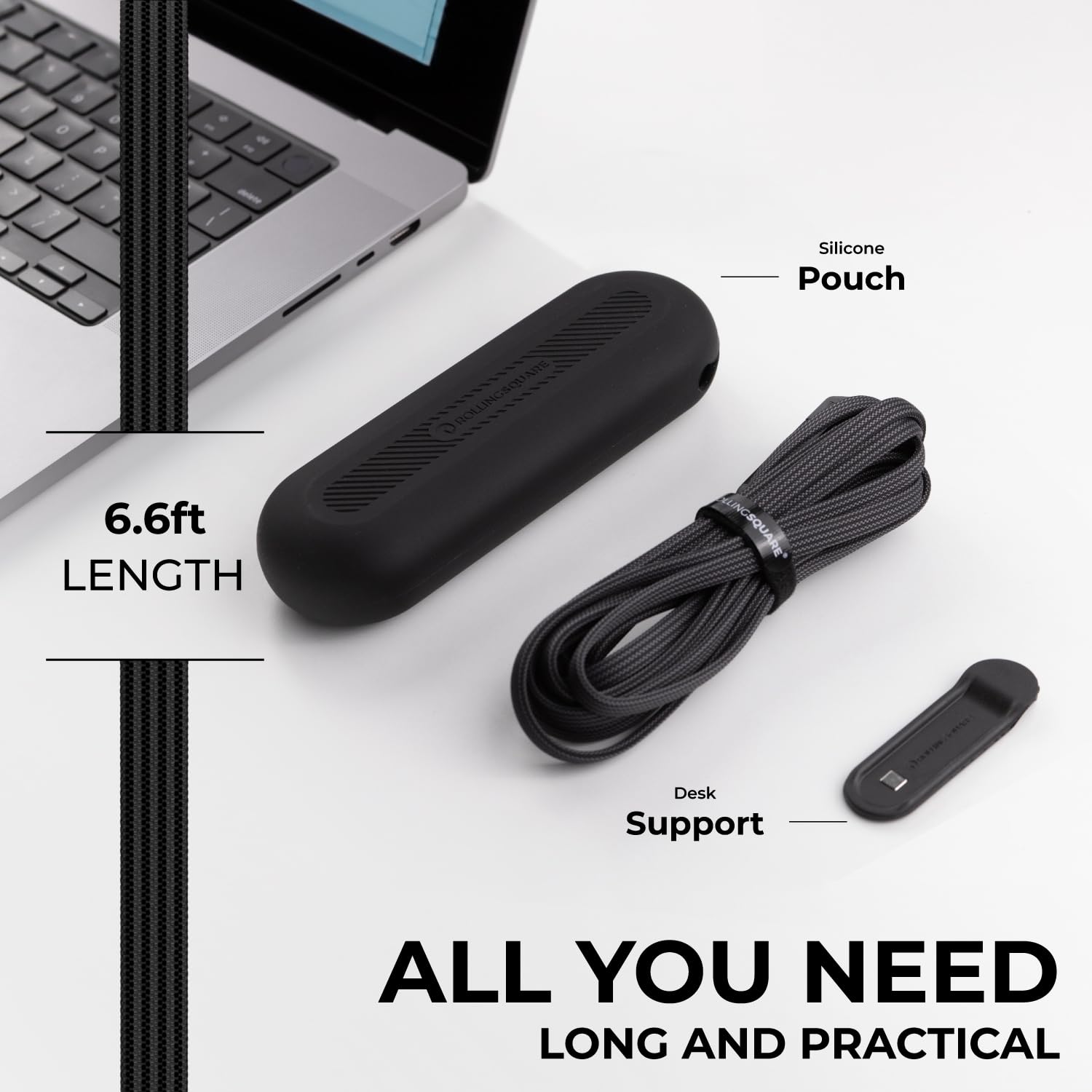 Rolling Square New inCharge XL 6-in-1 Multi Charging Cable (3-Pack) - 100W Ultra-Fast Charging, 10ft/3m USB & USB-C Cable for iPhone, Android, MacBook - Portable Charger for Travel, Home & Office Use - Black
