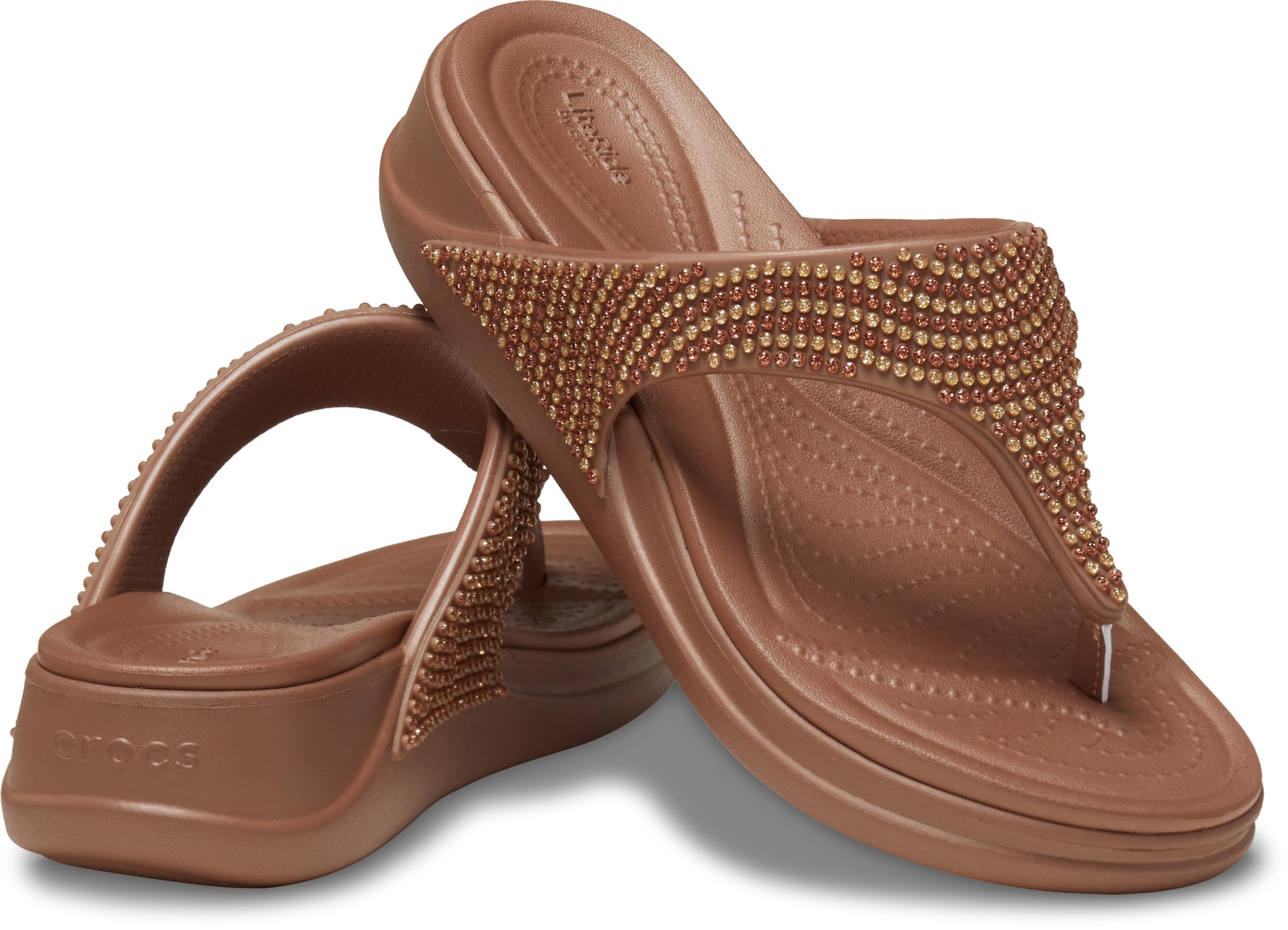 Crocs Women's Boca Bling Flip Wedge Platform Sandals - Comfortable Summer Beach Shoes for Women, Fashionable Casual Flip Flops with Rhinestones, Perfect for Pool, Vacation & Outdoor Wear