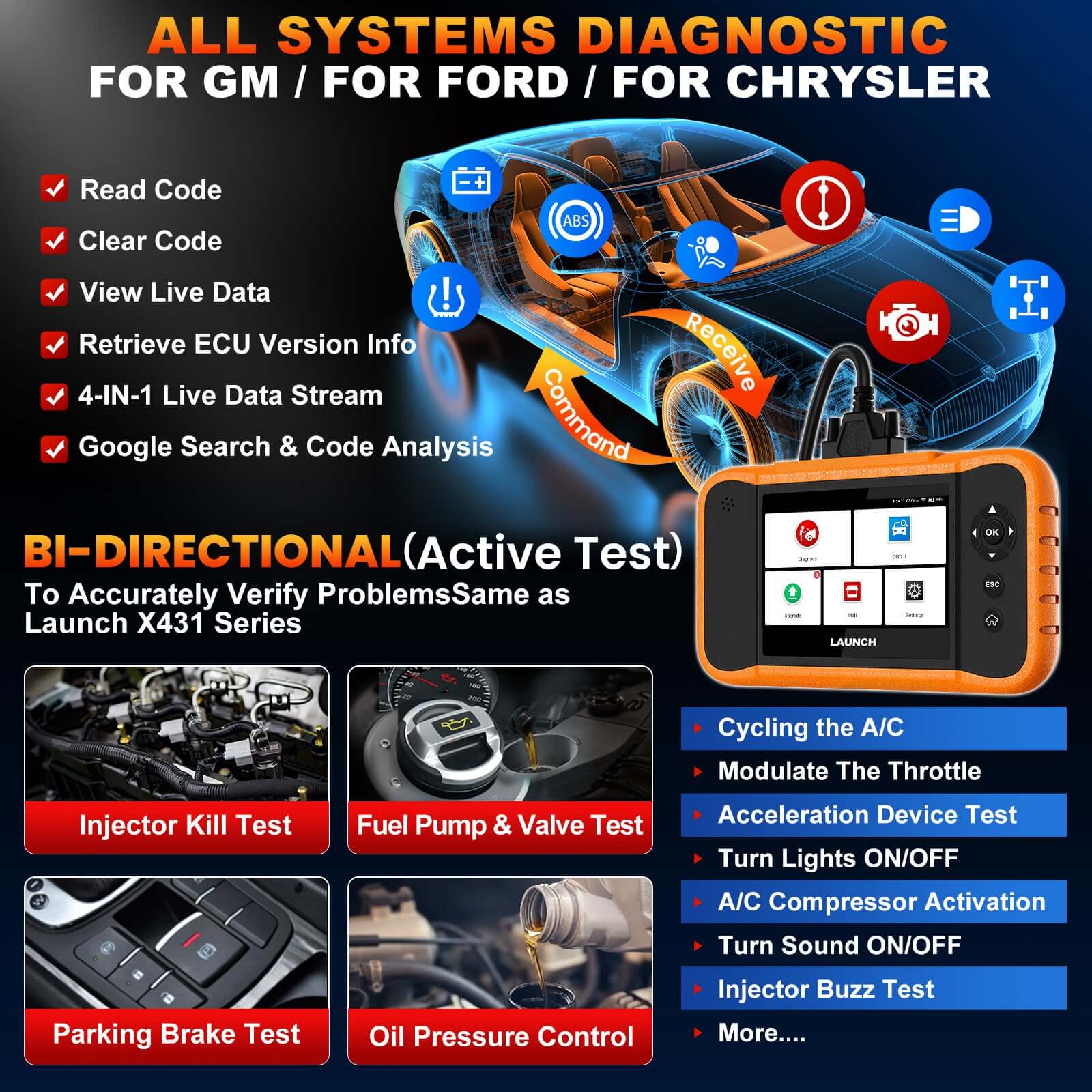 2025 LAUNCH X431 Creader Elite V2.0 OBD2 Scanner - Advanced Bi-Directional Diagnostic Tool for Ford, GM, Chrysler Vehicles | Read & Clear Codes, Live Data | Perfect for Mechanics & DIY Car Repairs