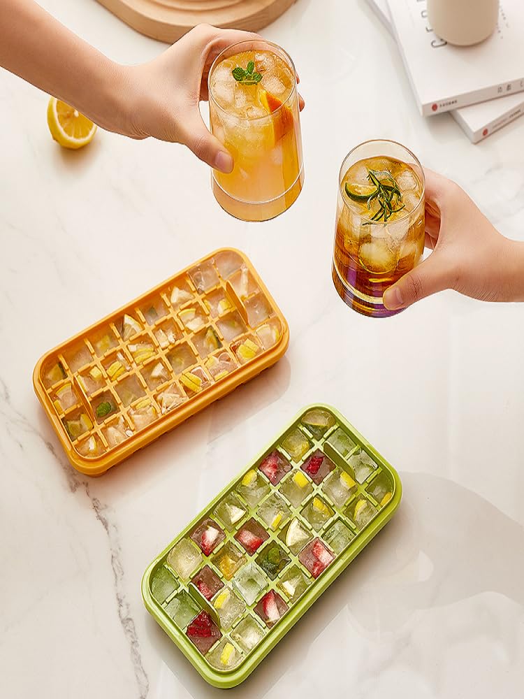 2 Pack Purple Ice Cube Tray Set with Lid & Storage Bin - 64 Ice Cube Molds for Perfect Cocktails, Smoothies & Party Drinks - BPA Free Freezer Tray for Home, Bar & Office Use