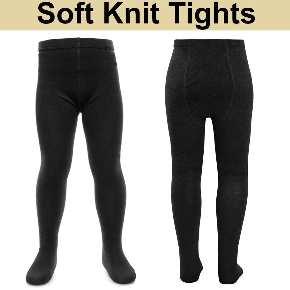Purdashian Girls' Back to School Tights - 3 Pack Black or Grey Opaque Cotton Tights | Soft, Warm & Stretchy for School Uniforms | Perfect for Everyday Wear, Winter Layering & Dance Classes