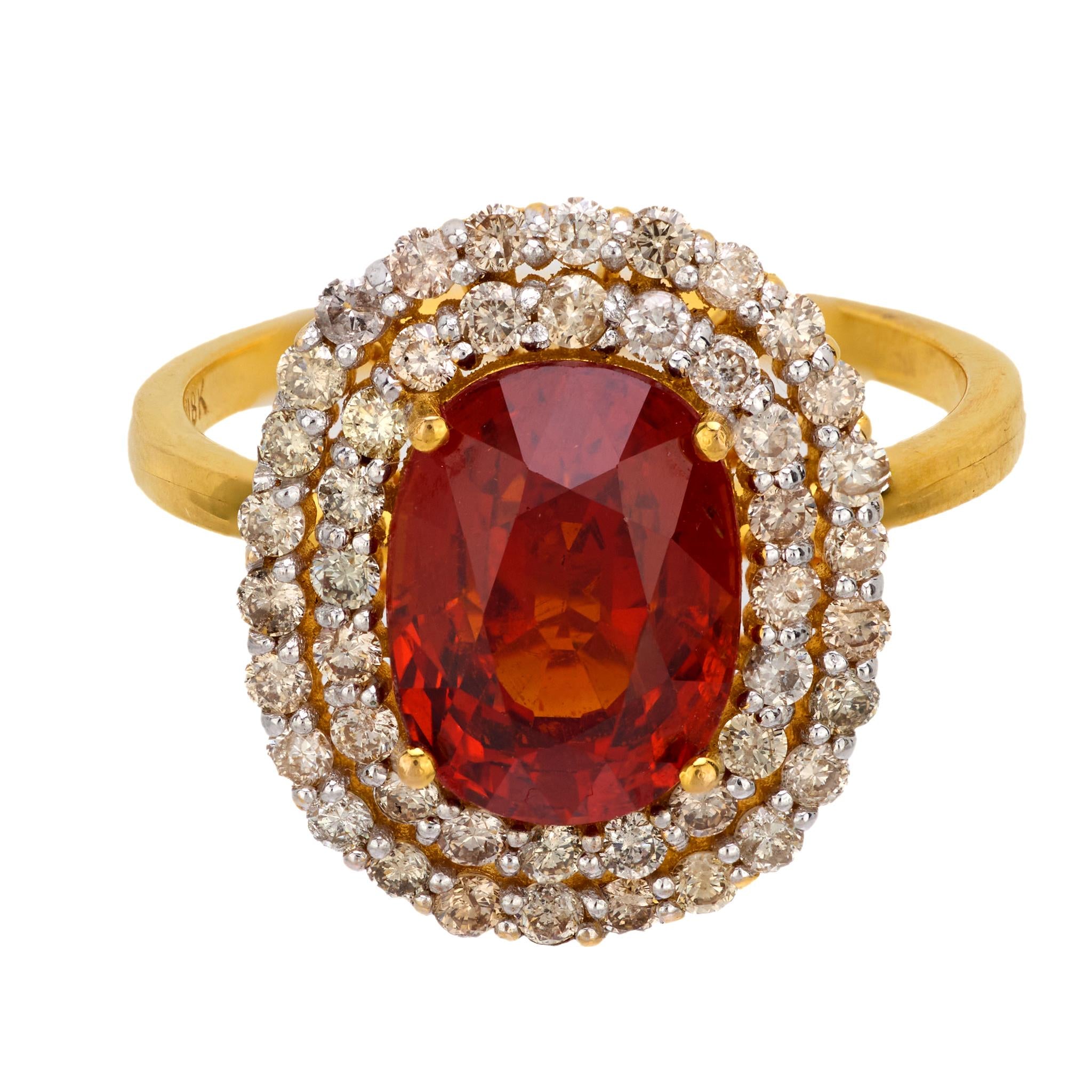 Vintage 3.70 Carat Spessartine Garnet Diamond 18K Yellow Gold Cocktail Ring - Perfect for Evening Parties, Weddings & Special Occasions