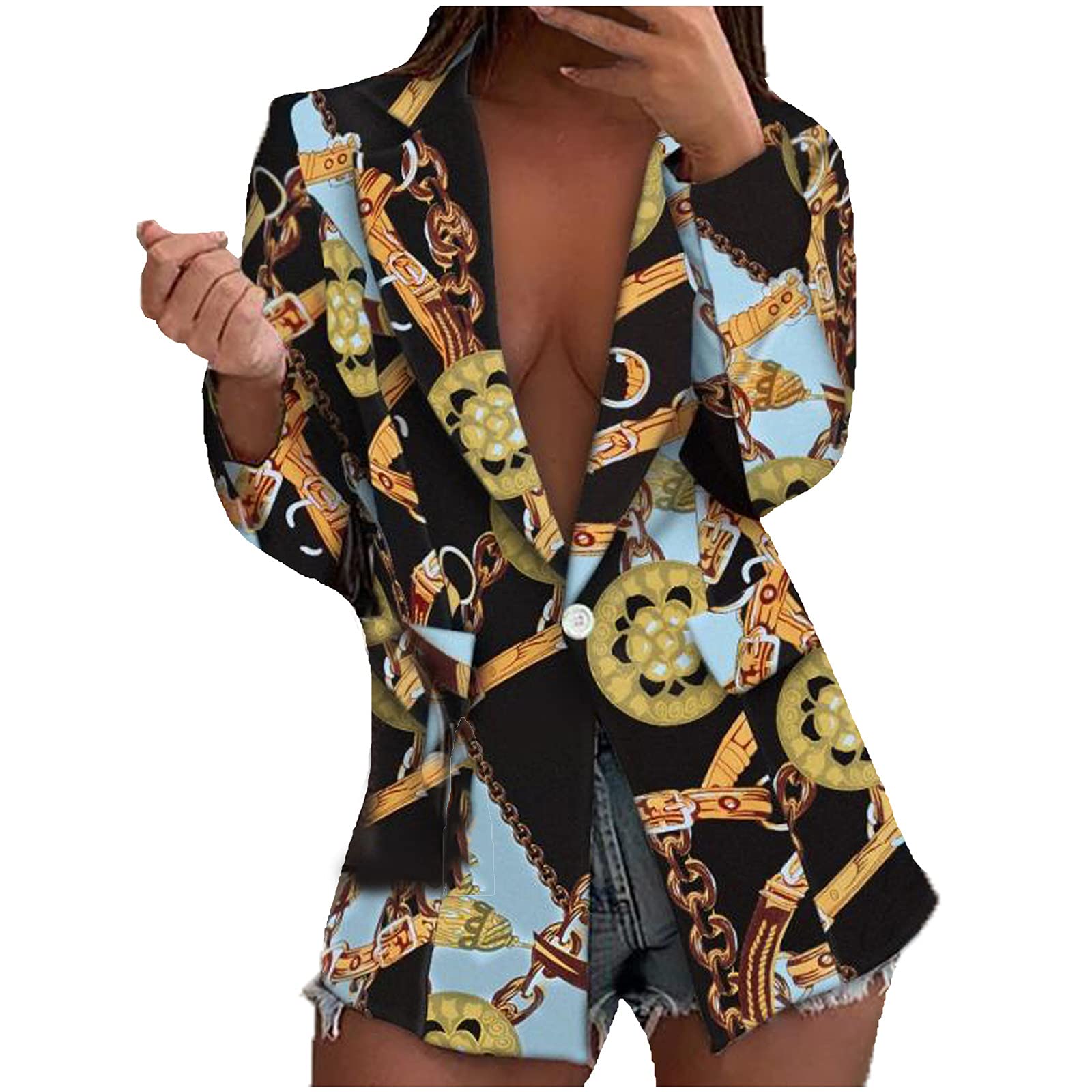 Stylish Women's African Print Blazer Jacket - Long Sleeve Y2K Single Button Suit Coat with Wide Lapel | Perfect for Office Wear, Business Outfits & Formal Occasions