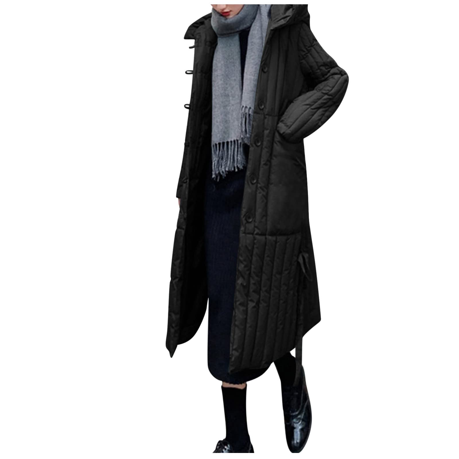 iLUGU Women's Thickened Winter Hooded Coat - Warm Long Twill Jacket for Ladies, Plus Size Padded Outwear (Perfect for Cold Weather, Outdoor Activities & Casual Wear)