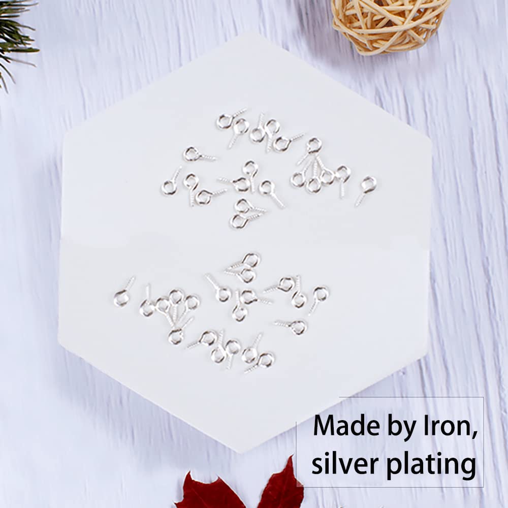 300 Pcs Silver Small Screw Eye Pins, 6.5 x 13mm Eye Hook Pins for Jewelry Making, DIY Crafts, Beading & Scrapbooking - Perfect for Earrings, Necklaces & Home Decor Projects