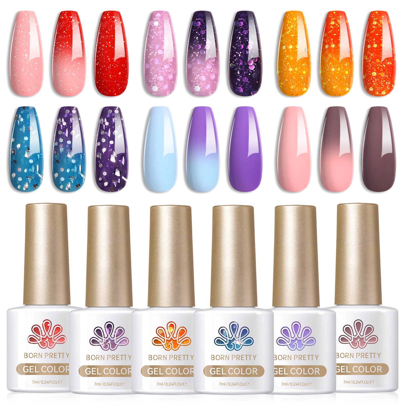 6 Colors Temperature Changing Gel Polish Set - T16 NeoWave 7ml Nail Polish Kit for Manicures & Pedicures - Perfect for Home Salon, Nail Art Designs & DIY Beauty Care