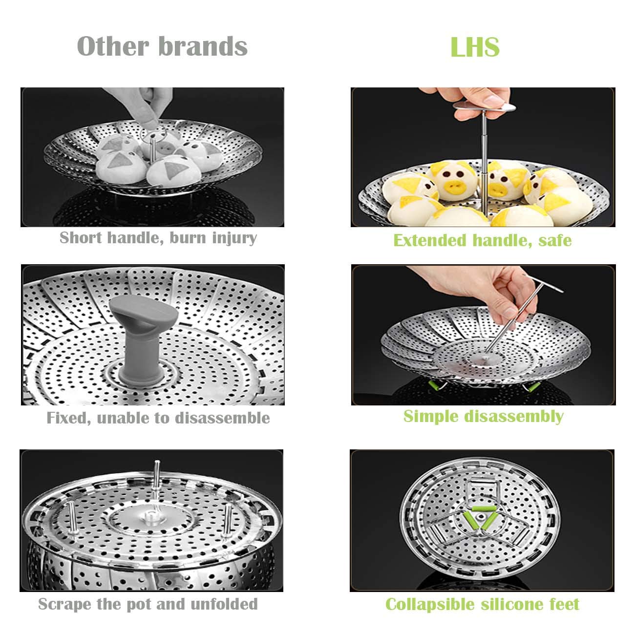 Stainless Steel Expandable Steamer Basket for Vegetables, Fish & Seafood - Fits 5.9