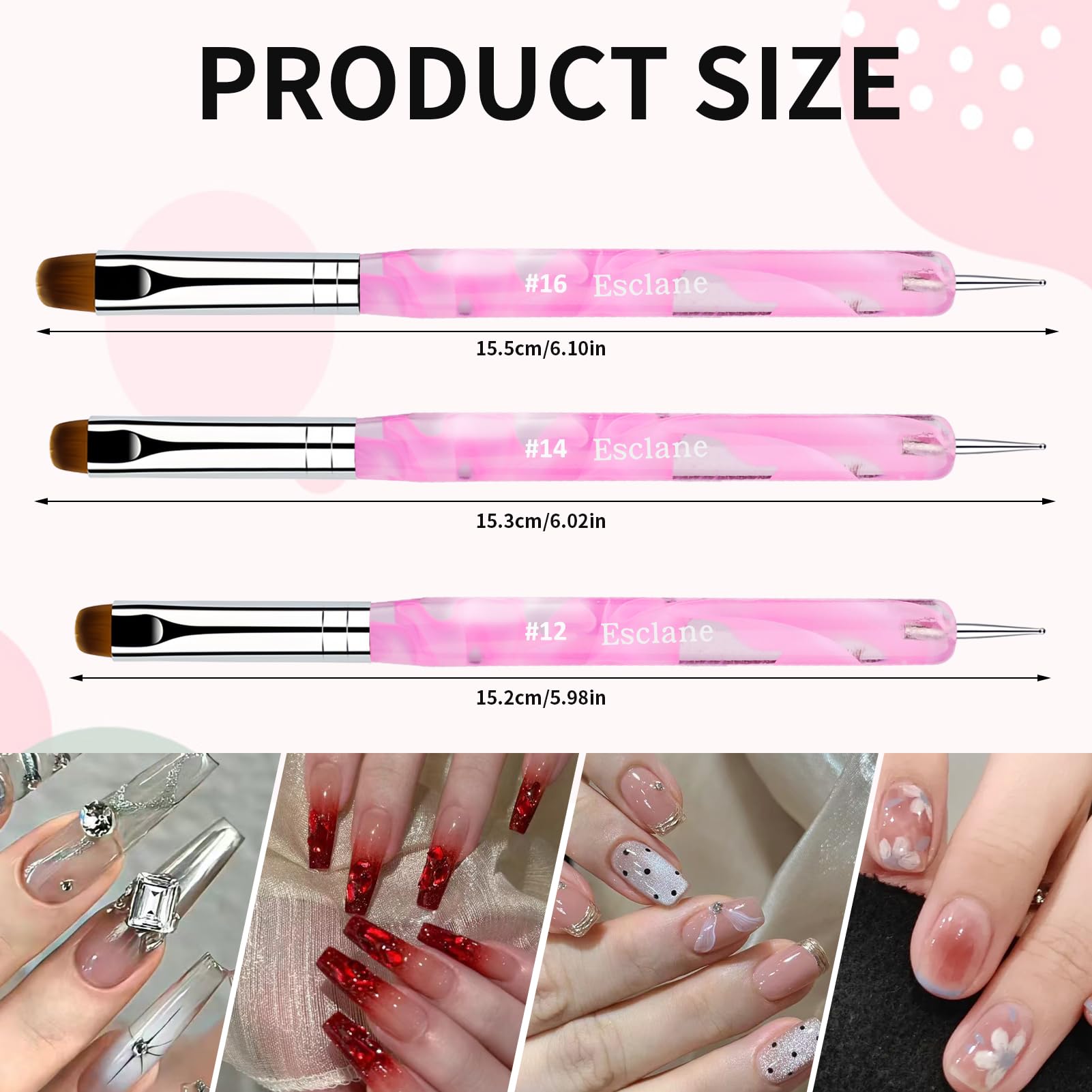 Esclane 2-Way French Manicure Brush with Dotting Tool - Professional Nail Art Design & Cuticle Clean Up Kit - Perfect for French Tips & Detailed Nail Designs (Pink, #14) - Ideal for Salon Professionals & DIY Home Manicures
