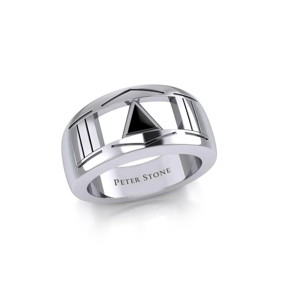 Sterling Silver Modern Ring with Inlaid Recovery Symbol - Elegant Jewelry for Women, Gift for Sobriety & Healing - Perfect for 12-Step Meetings, Anniversaries & Special Occasions