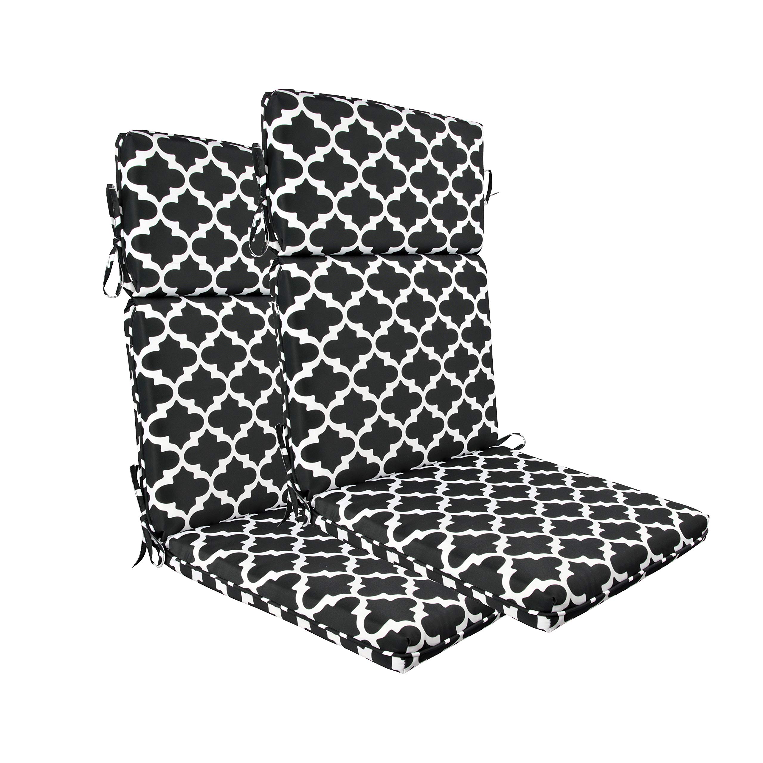 BOSSIMA High Back Chair Cushions Set of 2 - Indoor Outdoor Replacement Cushions for Patio Chairs, Black White Floral Design - Perfect for Garden, Deck, Poolside & Porch Relaxation