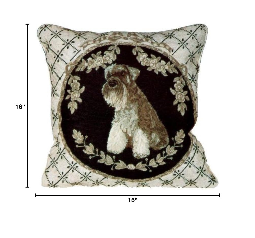 16 x 16 Inch Needlepoint Pillow with Schnauzer Design - Perfect for Dog Lovers' Home Decor, Living Room Sofa & Bed Accent