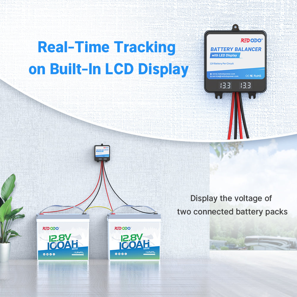Redodo 24V (2x12V) Battery Balancer with LED Display - Compatible with LiFePO4, Lead Acid & Gel Batteries - Ideal for Home, RV, Solar Systems, Trolling Motors & Off-Grid Applications