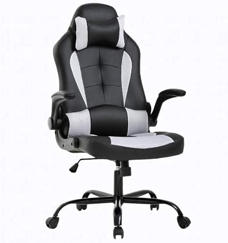 Ergonomic Gaming & Office Chair - High Back Computer Desk Chair with Adjustable Lumbar Support, Swivel Base & Armrests - White Racing Style Executive Chair for Home Office, Gaming & Workstation Use