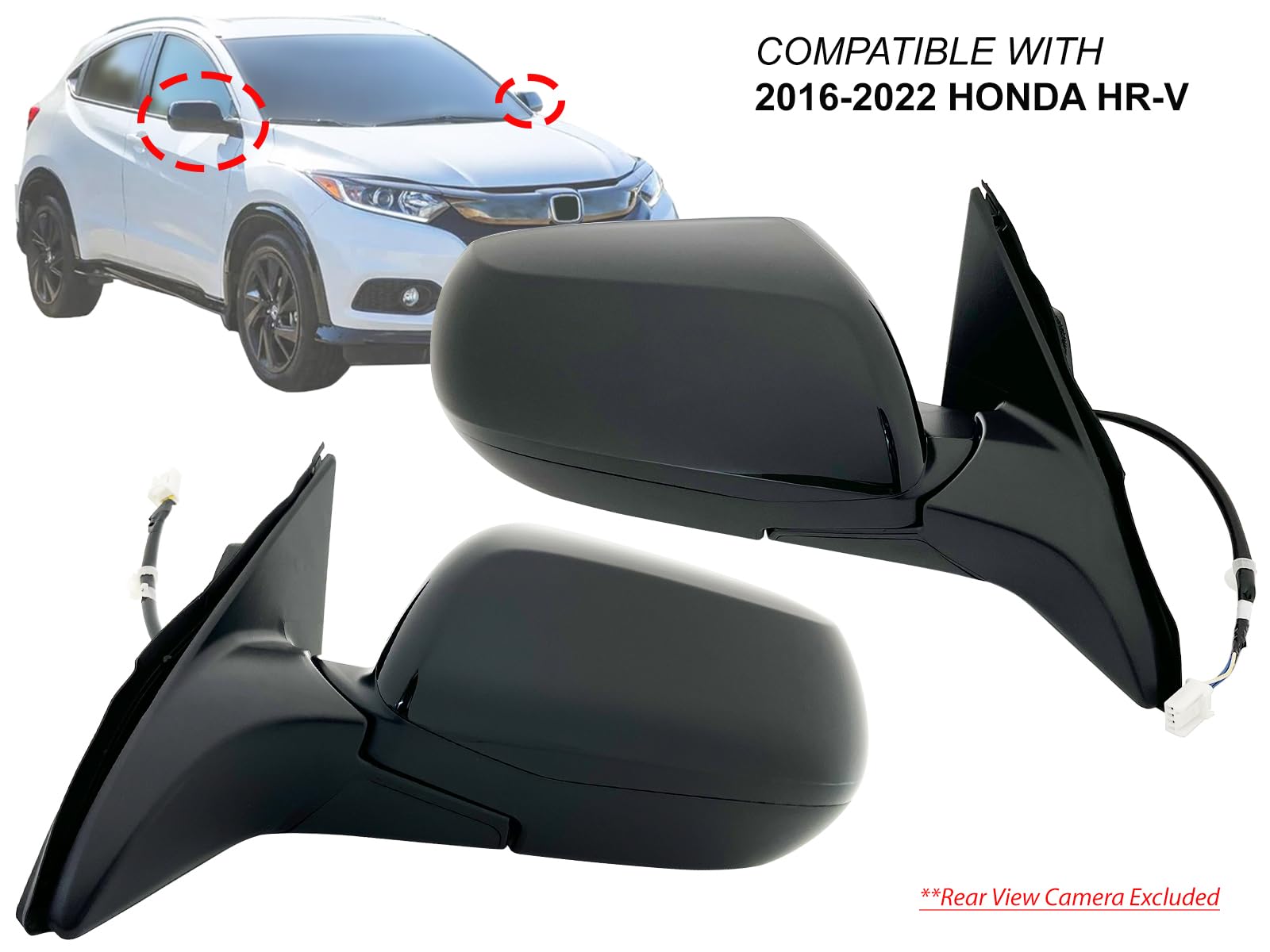 APA Replacement Power Non-Heated Exterior Rear View Mirror Set for 2016-2022 Honda HR-V (Passenger & Driver Side) - Paint-to-Match Mirror Cap 76208T7W305 76258T7W305 | Perfect for Mirror Repair & Vehicle Maintenance