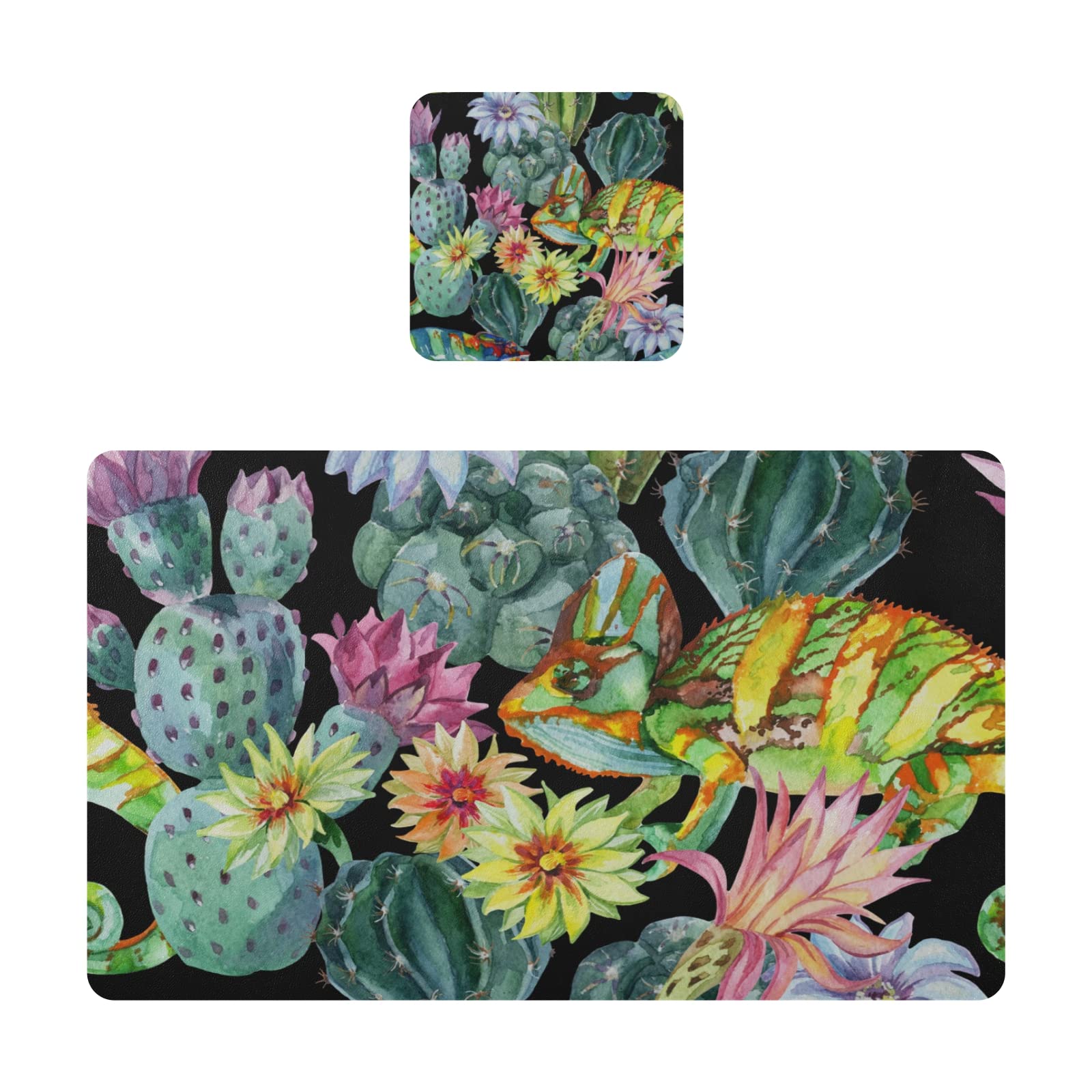 Cactus & Chameleon Heat-Resistant Placemats Set of 4 - Waterproof Table Mats for Kitchen, Dining, Indoor & Outdoor Use - Perfect for Patio, Picnic, and Everyday Meals