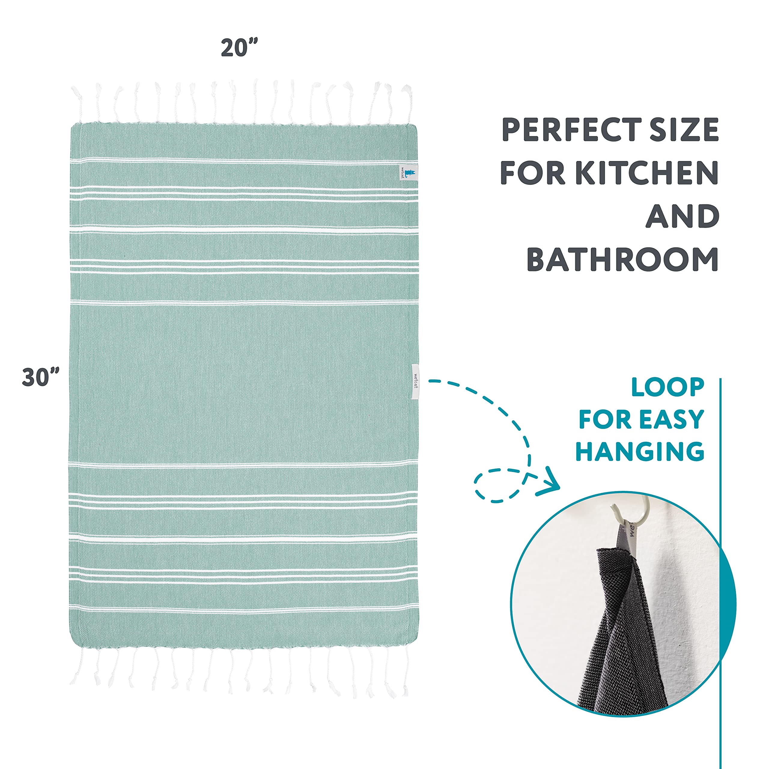 Premium WETCAT Turkish Hand Towels Set of 2 - 100% Turkish Cotton, Pre-Washed & Quick Drying (20