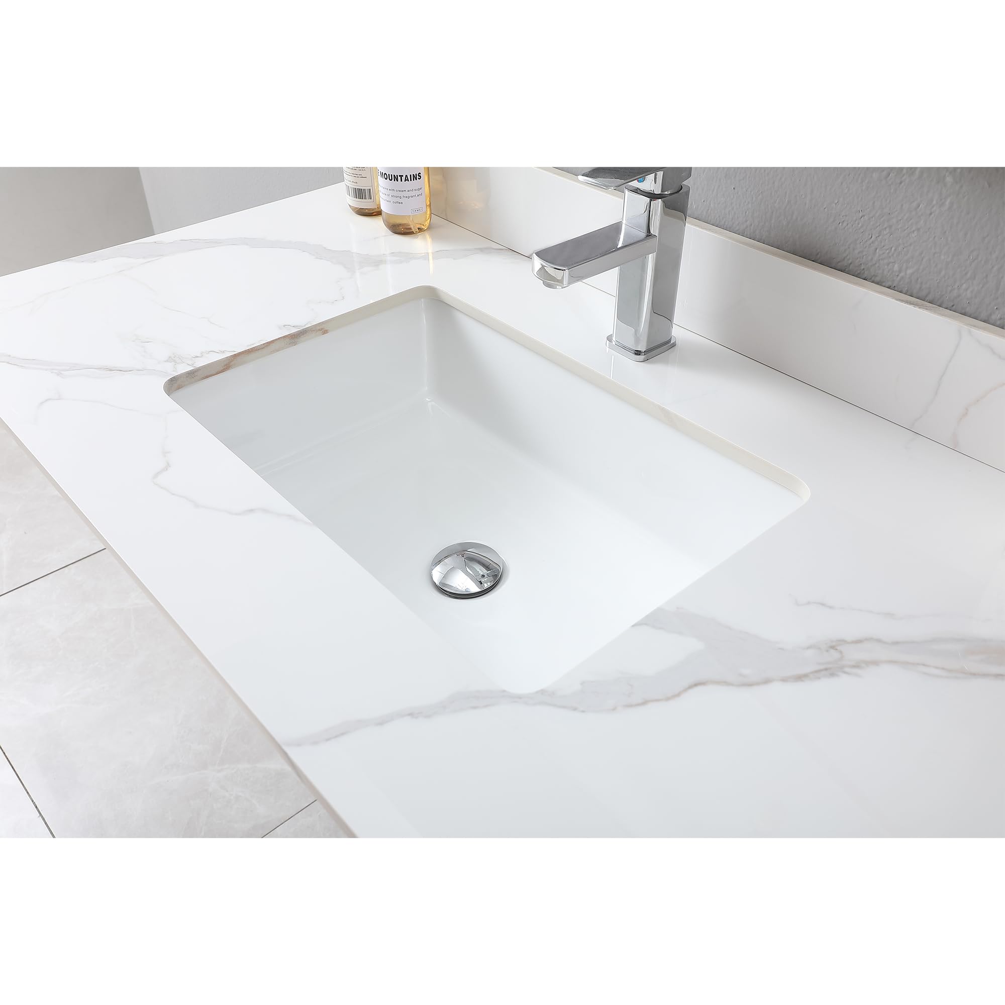 43 Inch Bathroom Vanity Top with Undermount Ceramic Sink & Backsplash - Sintered Stone Artificial Marble Countertop with 1 Faucet Hole in Carrara Gold | Perfect for Modern Bathroom Renovation & Master Suite Upgrade