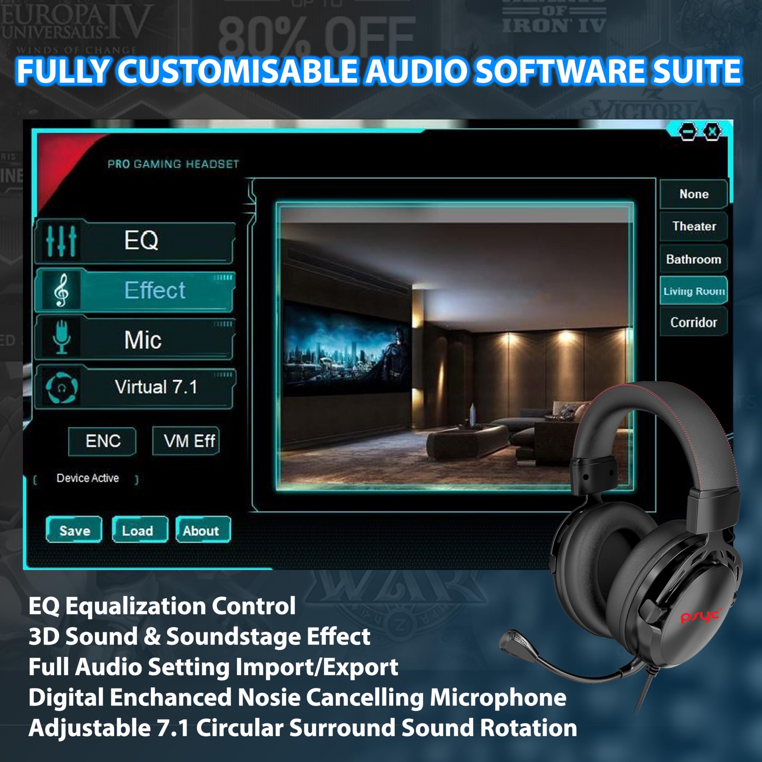 SUMVISION SERAPH 7.1 Surround Sound Gaming Headset with Built-in Mic - Wired USB/3.5mm Headphones for PC, Mac, Laptop, PS4, PS5, Xbox Series X|S - Includes FREE Soundcard Amplifier & UK Tech Support - Perfect for Competitive Gaming, Streaming & Online Meetings