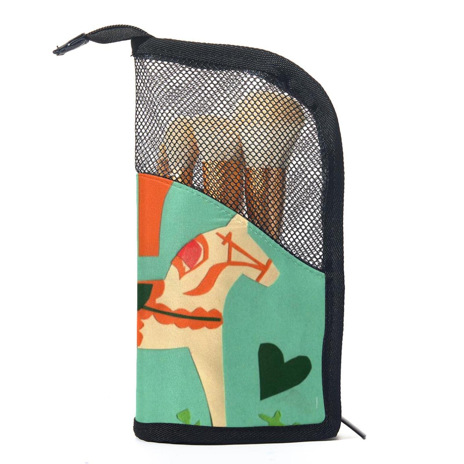Premium 12-Slot Makeup Brush Organizer Bag with Horse Paper Cut Flower Design - Portable Travel Makeup Brush Holder Case for Professional & Home Use - Perfect for Makeup Artists, Travelers & Daily Beauty Routine