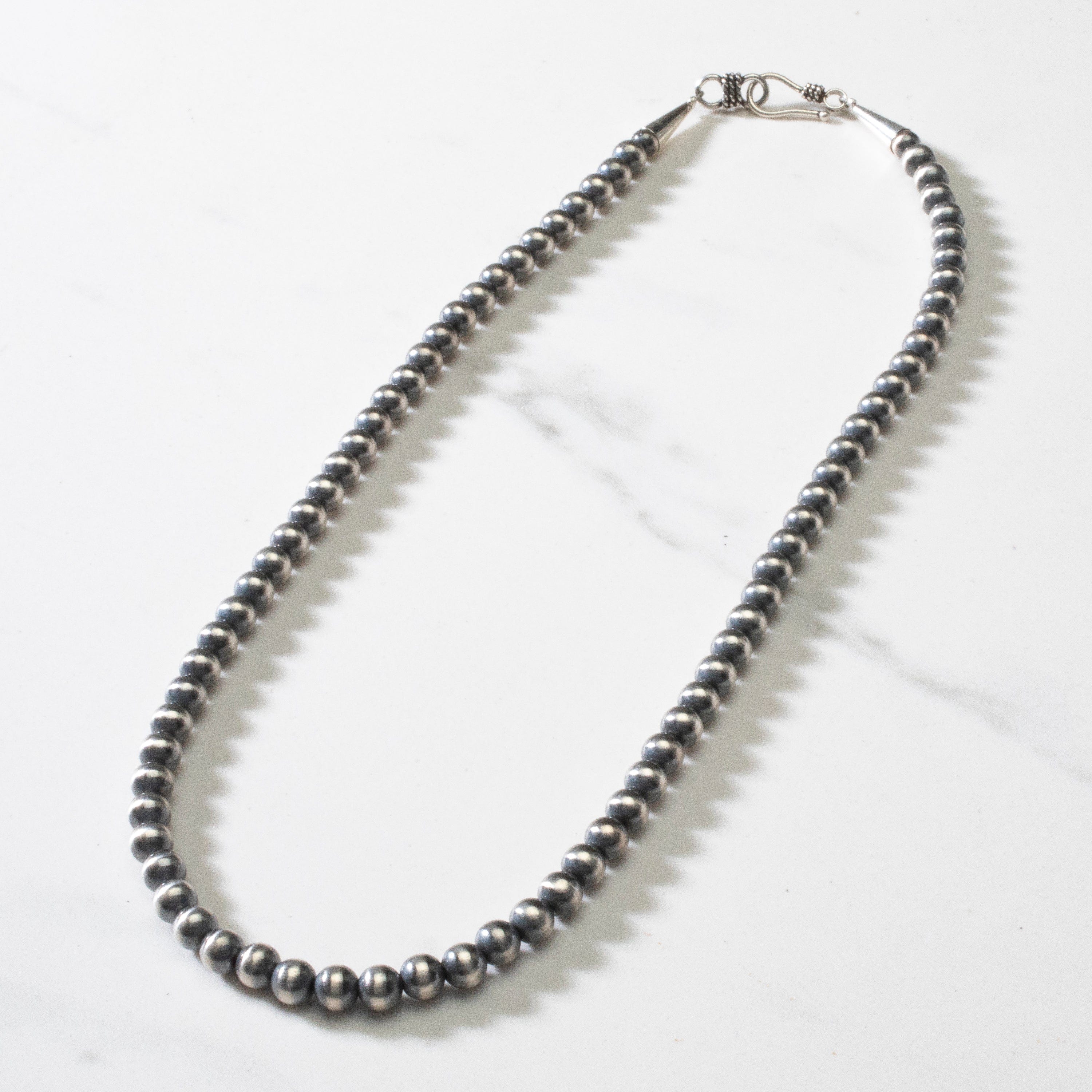 Authentic Navajo Pearl Necklace - 19 Single Strand 6mm 925 Sterling Silver Handmade by Native American Artisans | Perfect for Boho Fashion, Western Wear & Gift Giving