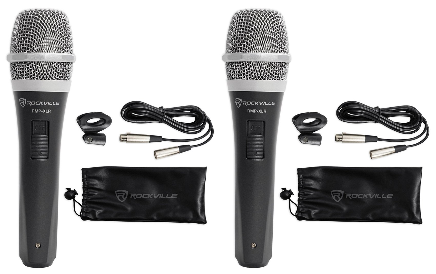 Rockville RMP-XLR Dynamic Cardioid Professional Microphone Set - 2 Mics with 10ft XLR Cables & 2 Clips - Perfect for Podcasting, Live Streaming & Studio Recording