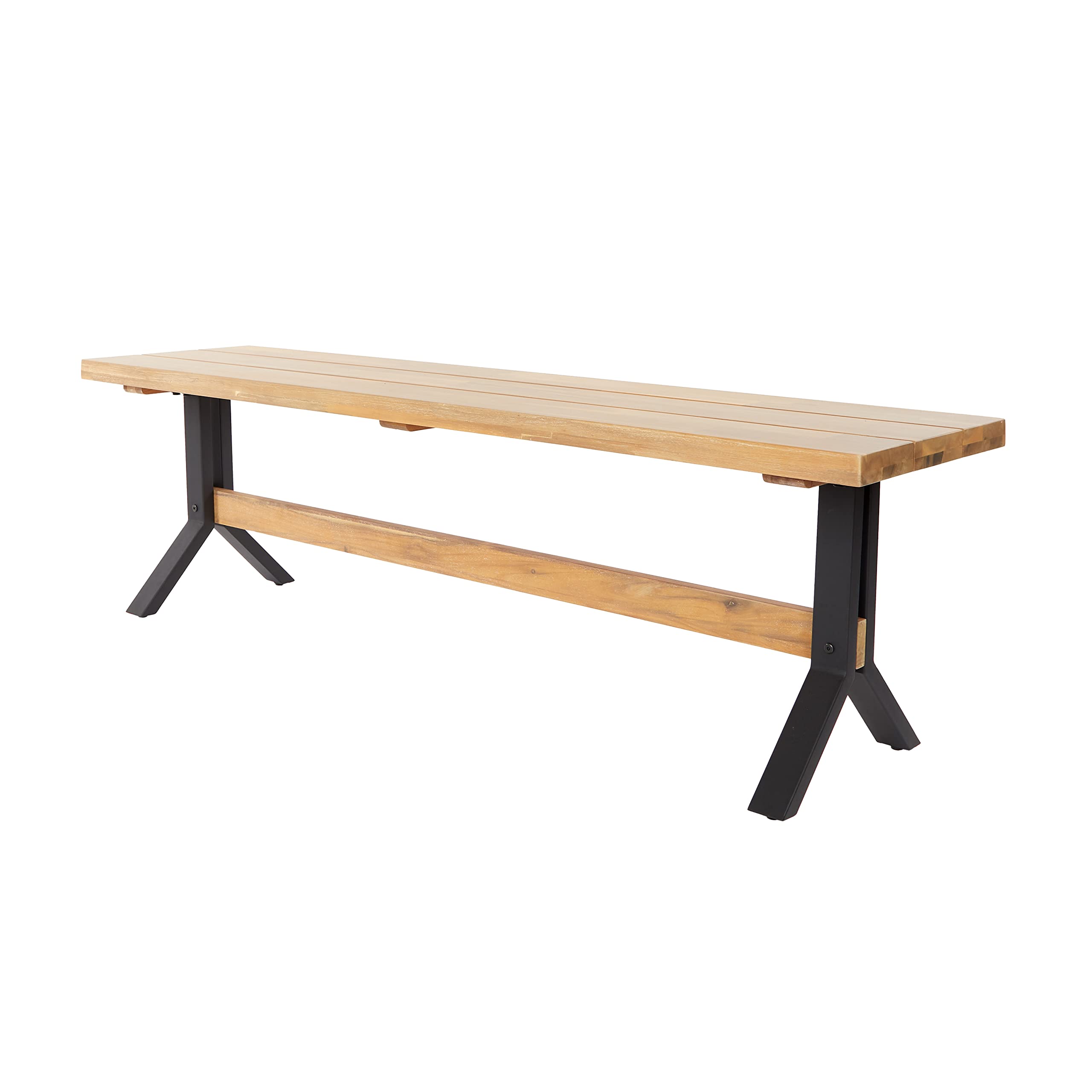 SEI Furniture Standlake Slatted Outdoor Bench - Natural Teak Wood Patio Bench for Garden, Deck, Poolside & Backyard Relaxation