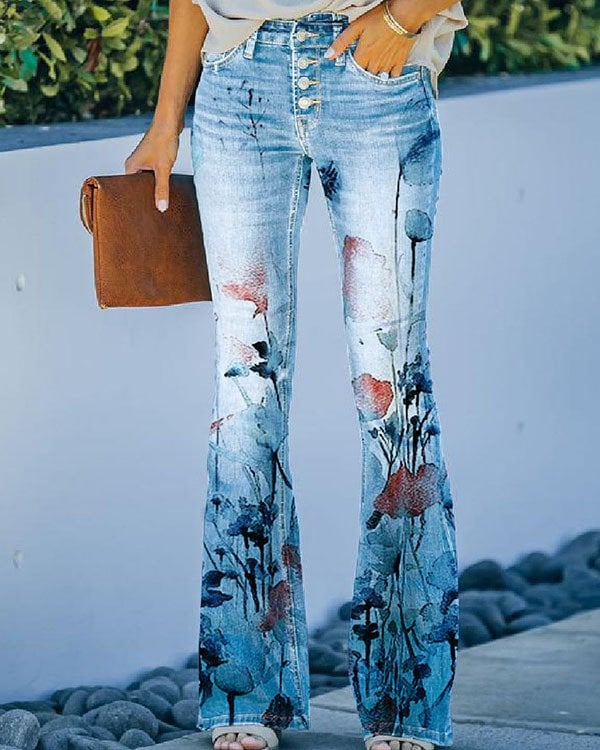 90s Vintage High Waist Flare Jeans for Women - Retro Button Fly Denim Pants - Perfect for Casual Outfits, Music Festivals & 90s Theme Parties