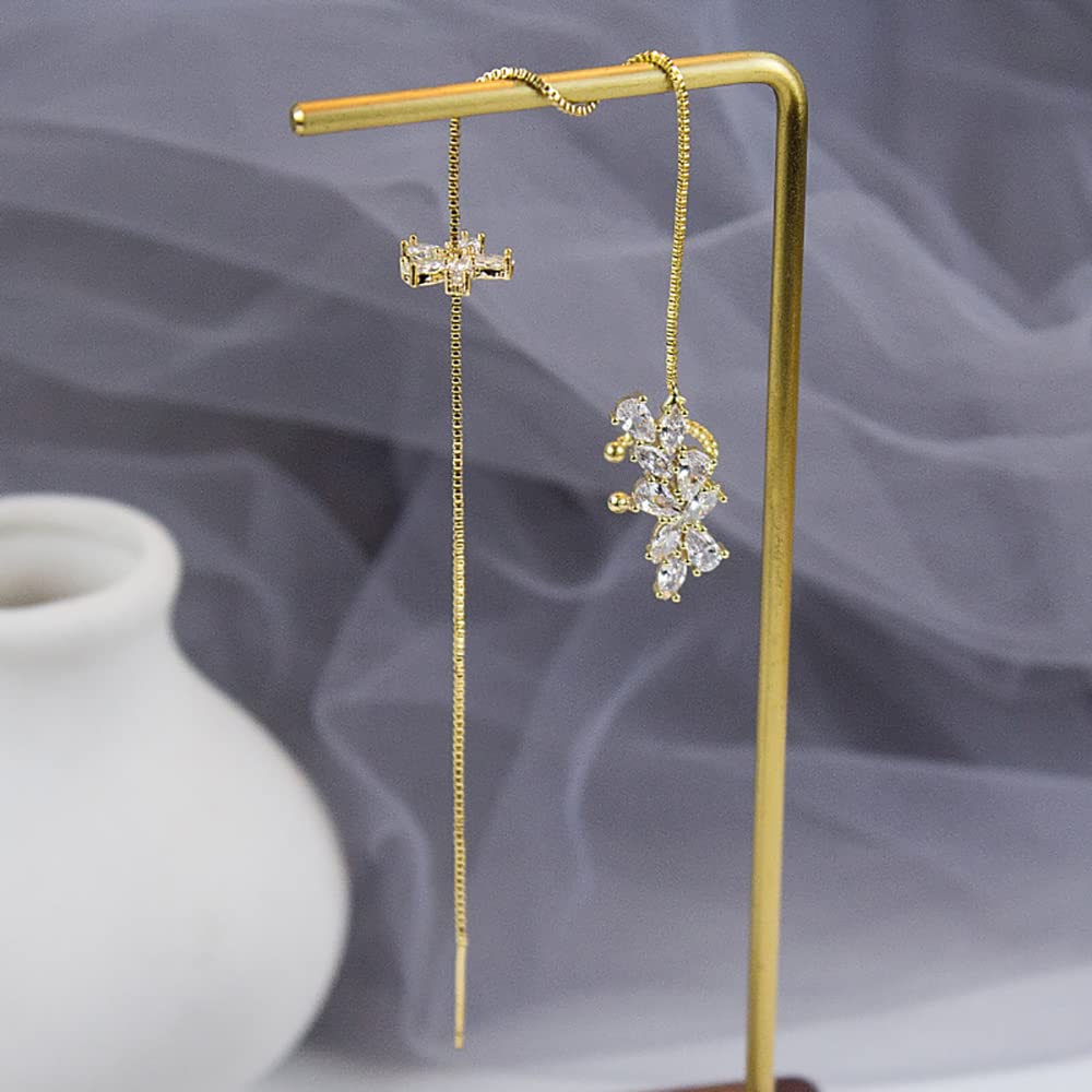 925 Silver Dangle Earrings for Women - Elegant Wrap Ear Cuffs with Long Tassel Drop & Chain Threader Design | Left Ear Hanging Earrings for Parties, Weddings & Everyday Fashion Accessories
