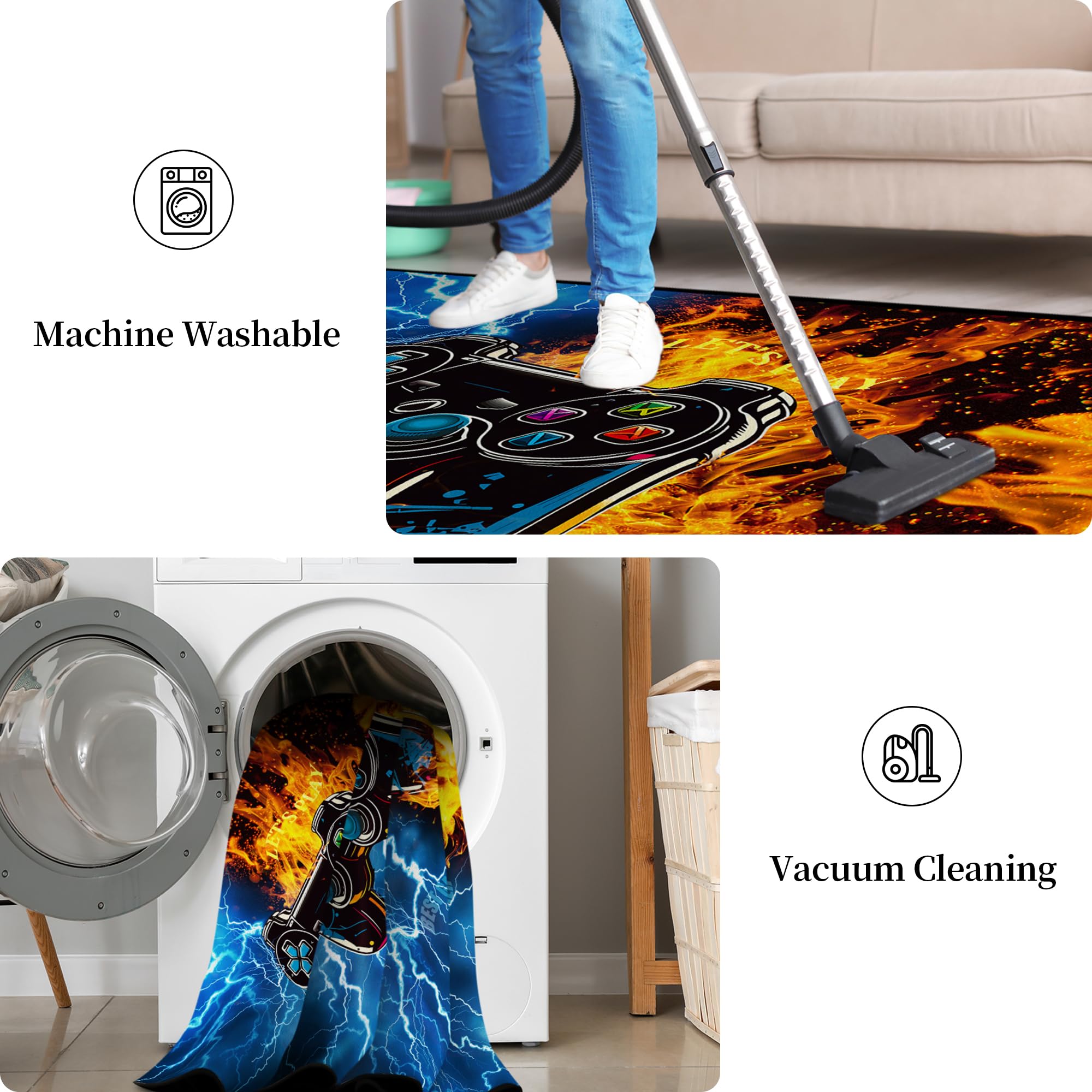 5'x7' Large Non-Slip Washable Gamer Rug - Soft Gaming Carpet for Boys Bedroom, Living Room & Game Room Decor - Perfect for Teen Gamers, Streaming Setup & Esports Enthusiasts