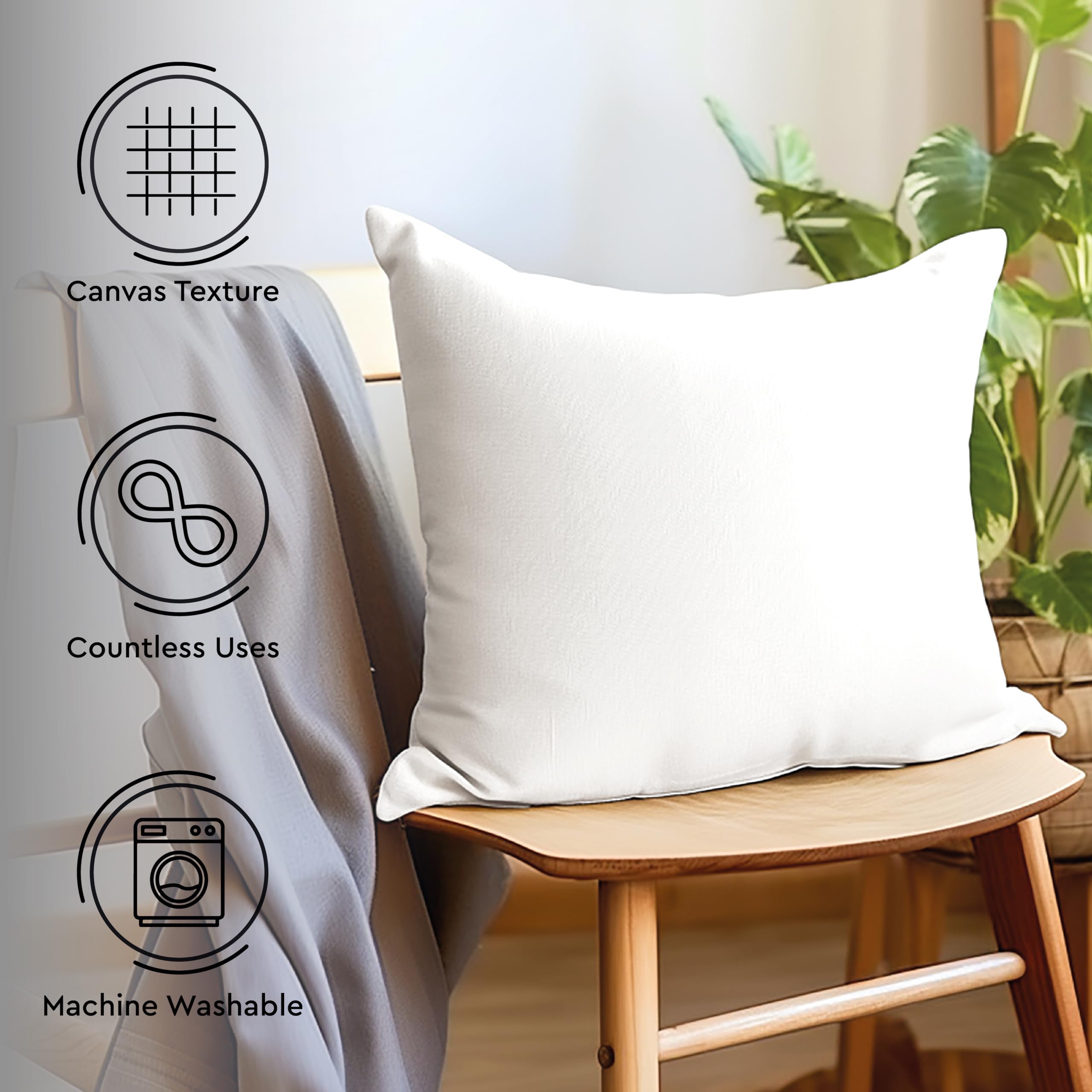 Encasa XO Throw Pillow Covers 12x12 Inches Set of 2 - White Cotton Decorative Cushion Covers with Improved Zippers for Sofa, Bed, Living Room | No Inserts Included | Perfect for Home Decor, Cozy Reading Nook & Guest Room Styling