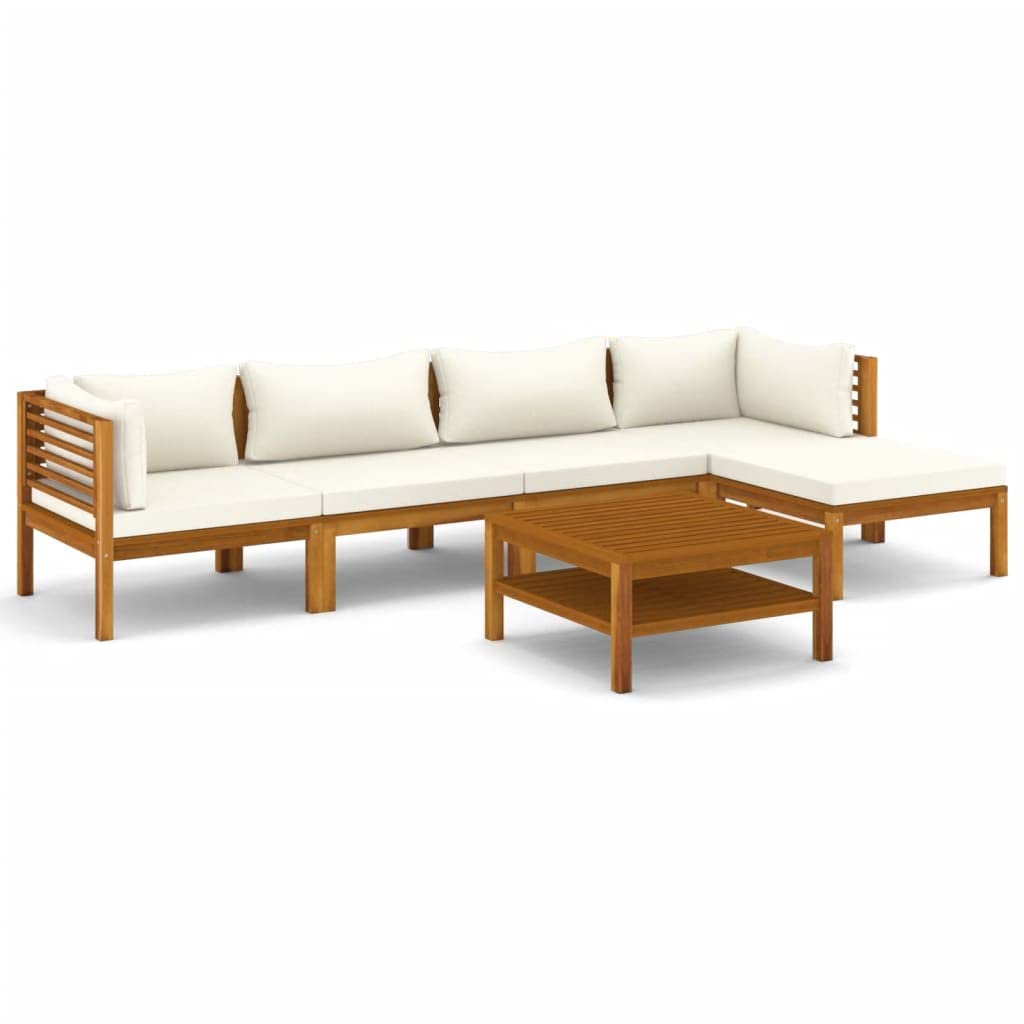 vidaXL 6-Piece Patio Lounge Set - Outdoor Garden Furniture with Cushions, Acacia Wood Sectional Sofa, Retro Style Corner Sofa for Backyard, Poolside & Terrace Relaxation